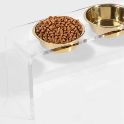 Show full view: Hiddin Tall Clear Stainless Steel Elevated Double Dog Bowl, Gold, 6.5-cup slide 6 of 9