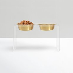 Hiddin Tall Clear Stainless Steel Elevated Double Dog Bowl, Gold, 6.5-cup slide 2 of 8