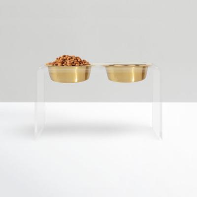 Show full view: Hiddin Tall Clear Stainless Steel Elevated Double Dog Bowl, Gold, 6.5-cup slide 2 of 9