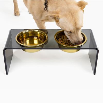 Show full view: Hiddin Medium Smoke Grey Double Elevated Dog & Cat Bowl, Gold, 3.5-cup slide 8 of 8