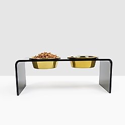 Hiddin Medium Smoke Grey Double Elevated Dog & Cat Bowl, Gold, 3.5-cup