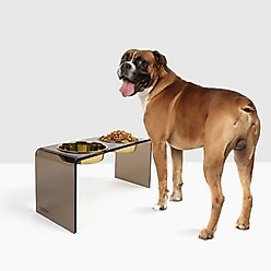 Hiddin Bronze Acrylic Double Elevated Dog & Cat Bowl, Gold, 6.5-cup