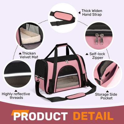 Show full view: Niubya Soft-Sided Washable Airline-Approved Dog & Cat Carrier, Pink, 16-in slide 5 of 9