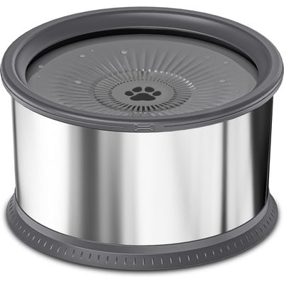UPSKY UPSKY Non-skid Stainless Steel Slow Feeder Dog Water Bowl with Anti-Slip Mat, 1.6-gal, Grey