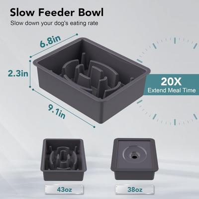 Show full view: UPSKY 2-in-1 Adjustable Raised Non-Skid Slow Feeder Dog Bowls, Grey slide 5 of 11