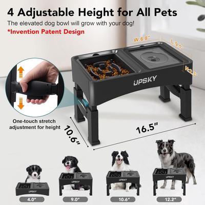 Show full view: UPSKY 2-in-1 Adjustable Raised Non-Skid Slow Feeder Dog Bowls, Black slide 2 of 10