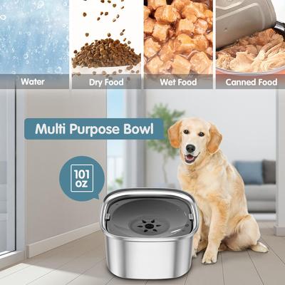 Show full view: UPSKY Stainless Steel Slow Feeder Dog Water Bowl, Grey, 101-oz slide 7 of 9