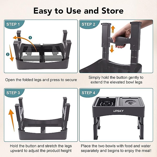 Show full view: UPSKY 2-in-1 Adjustable Raised Non-Skid Stainless Steel Slow Feeder Dog Bowls, Grey slide 6 of 9