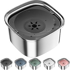 UPSKY Stainless Steel Slow Feeder Dog Water Bowl, Grey, 101-oz