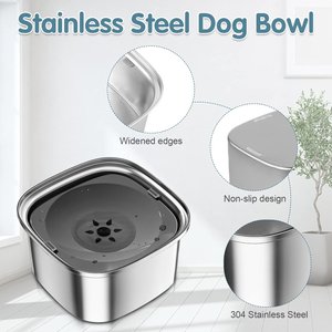 UPSKY Stainless Steel Slow Feeder Dog Water Bowl, Grey, 101-oz
