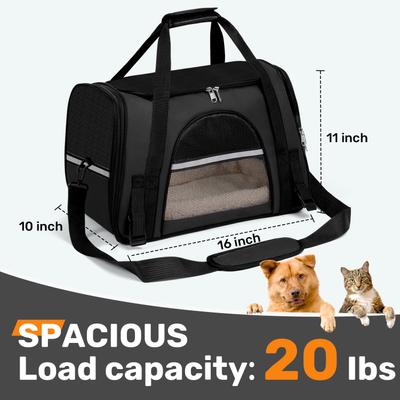 Show full view: Niubya Soft-Sided Washable Airline-Approved Dog & Cat Carrier, Black, 16-in slide 2 of 9