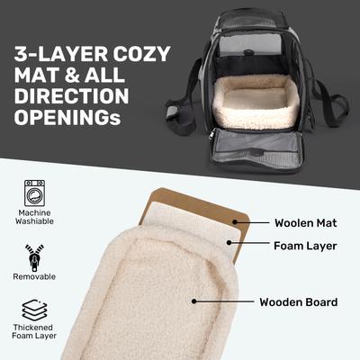 Show full view: Niubya Soft-Sided Washable Airline-Approved Dog & Cat Carrier, Light Grey, 16-in slide 6 of 10