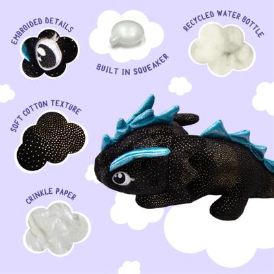 Show full view: Snugarooz Ice the Dragon Squeaky Dog Plush Toy, Black slide 5 of 5