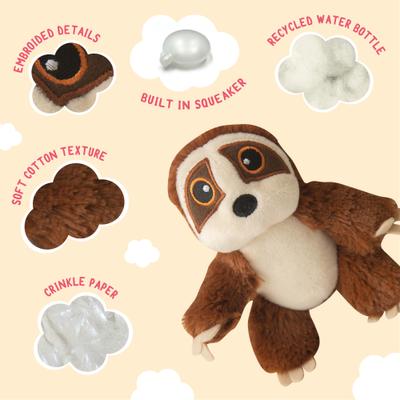 Show full view: Snugarooz Baby Sasha the Sloth Squeaky Dog Plush Toy, Brown slide 2 of 4