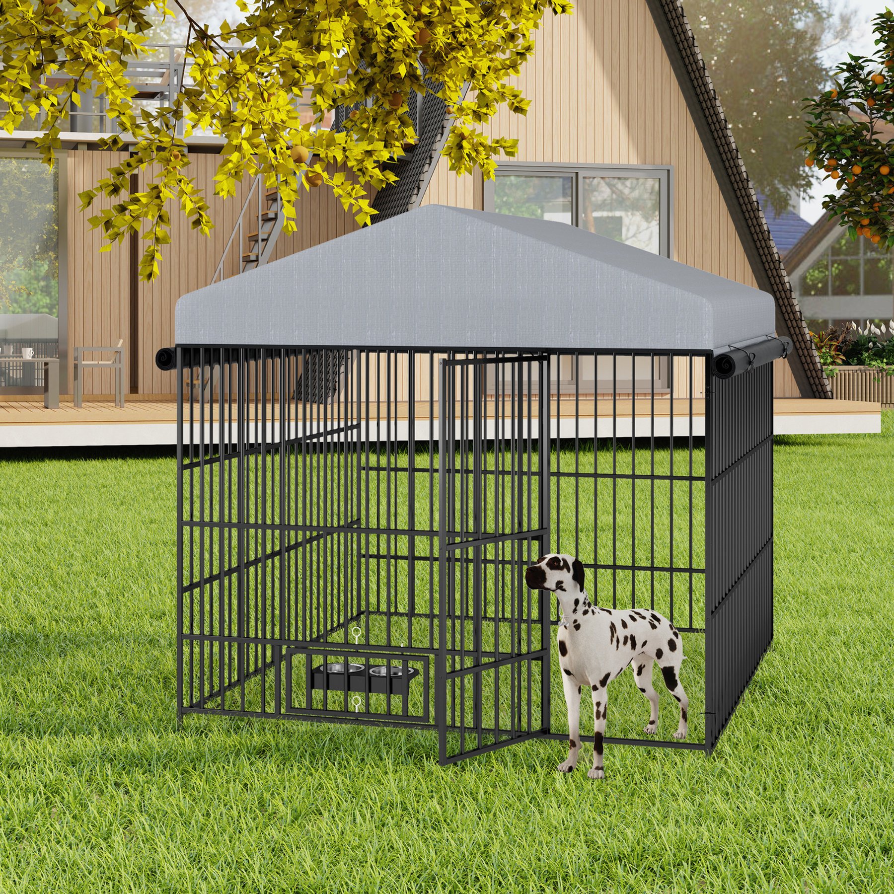 Cesicia Outdoor Dog Kennel, Black Gray, 78.7 x 78.74 x 76.42-in