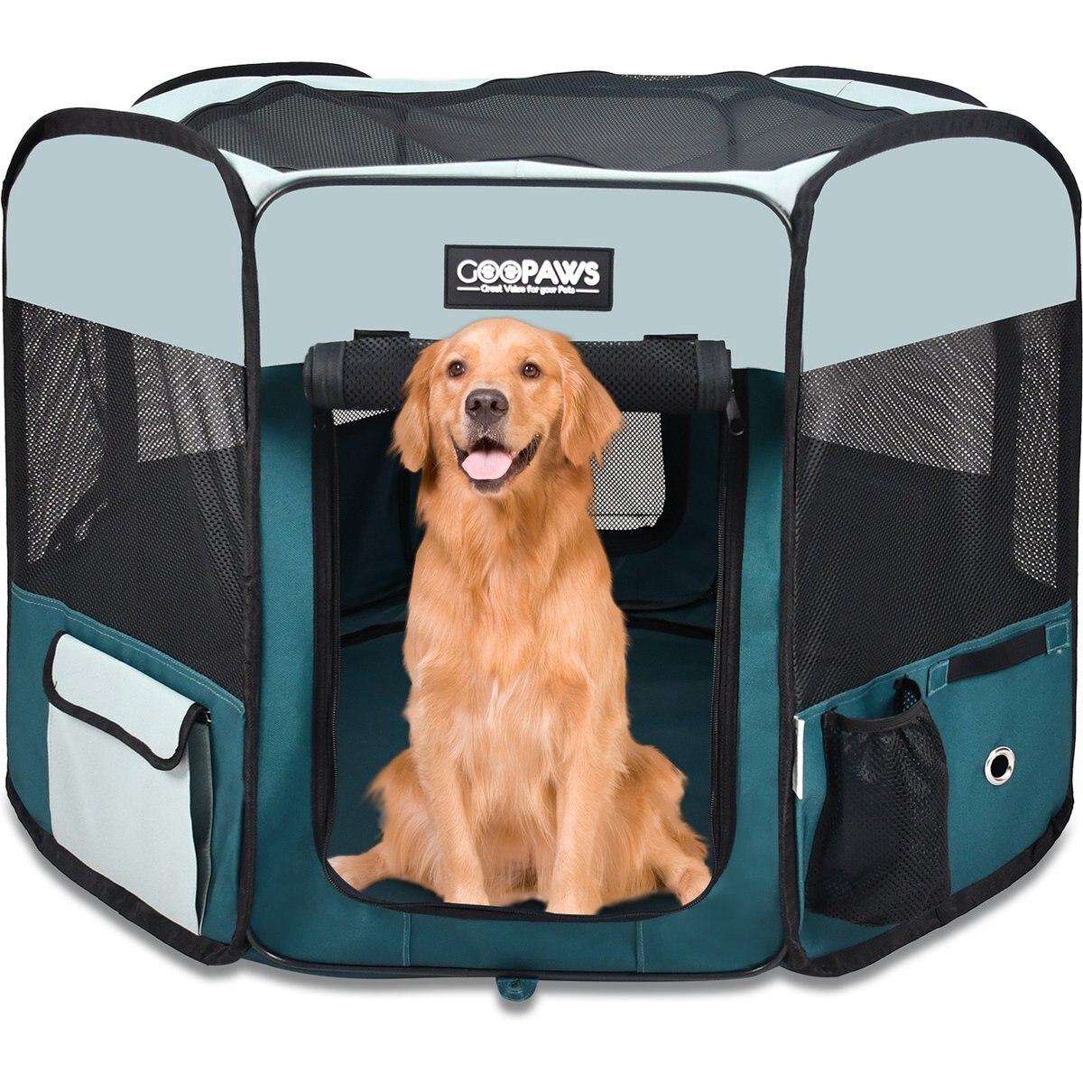 Jespet Soft-Sided Dog & Cat Playpen, Teal, 61-in