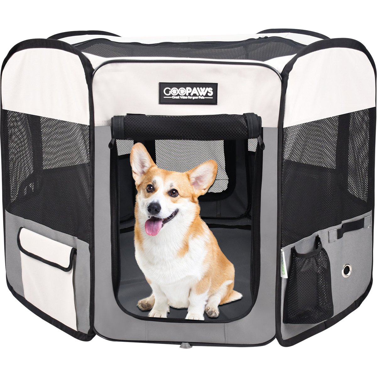 Jespet Soft-Sided Dog & Cat Playpen, Light Grey, 45-in