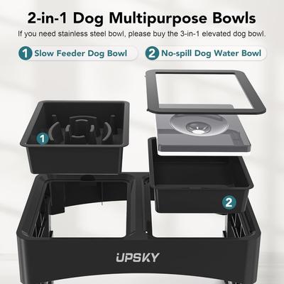 Show full view: UPSKY 2-in-1 Adjustable Raised Non-Skid Slow Feeder Dog Bowls, Black slide 3 of 10