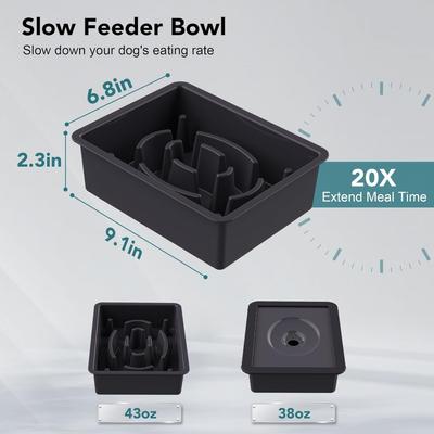 Show full view: UPSKY 2-in-1 Adjustable Raised Non-Skid Slow Feeder Dog Bowls, Black slide 4 of 10