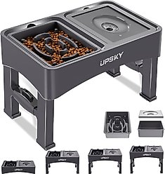 UPSKY 2-in-1 Adjustable Raised Non-Skid Stainless Steel Slow Feeder Dog Bowls, Grey