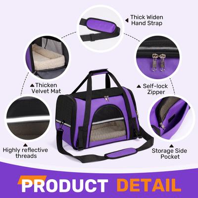 Show full view: Niubya Soft-Sided Washable Airline-Approved Dog & Cat Carrier, Purple, 16-in slide 4 of 9
