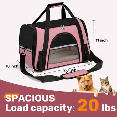 Show full view: Niubya Soft-Sided Washable Airline-Approved Dog & Cat Carrier, Pink, 16-in slide 2 of 9
