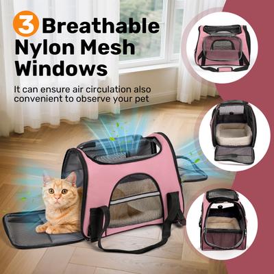 Show full view: Niubya Soft-Sided Washable Airline-Approved Dog & Cat Carrier, Pink, 16-in slide 3 of 9