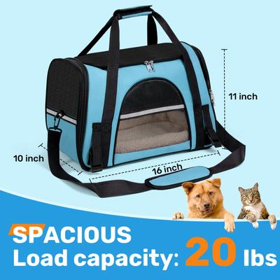 Show full view: Niubya Soft-Sided Washable Airline-Approved Dog & Cat Carrier, Blue, 16-in slide 2 of 9