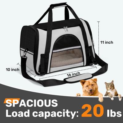 Show full view: Niubya Soft-Sided Washable Airline-Approved Dog & Cat Carrier, Light Grey, 16-in slide 3 of 10