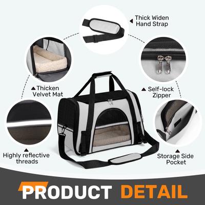 Show full view: Niubya Soft-Sided Washable Airline-Approved Dog & Cat Carrier, Light Grey, 16-in slide 4 of 10