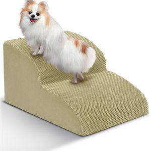 Niubya Extra Wide Foam Dog Stairs, Camel, 2 Steps
