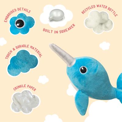 Show full view: Snugarooz Baby Nikki the Narwhal Squeaky Dog Plush Toy, Blue slide 3 of 5
