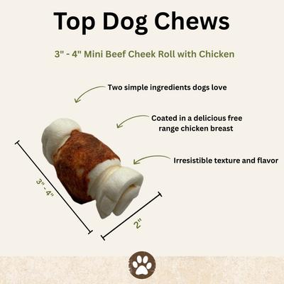 Show full view: Top Dog Chews Mini Chicken Wrapped Cheek Rolls Natural Dog Chew Treats, 10 count slide 3 of 8