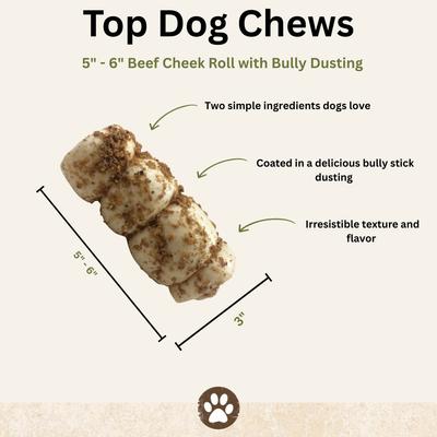 Show full view: Top Dog Chews Bully Dusted 6-in Beef Cheek Rolls Dog Treats, 4 count slide 3 of 8