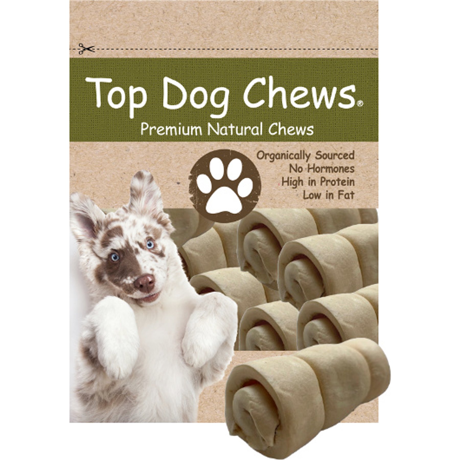 Top Dog Chews Mini Cheek Rolls Rawhide Dog Treats, 3-in, case of 5