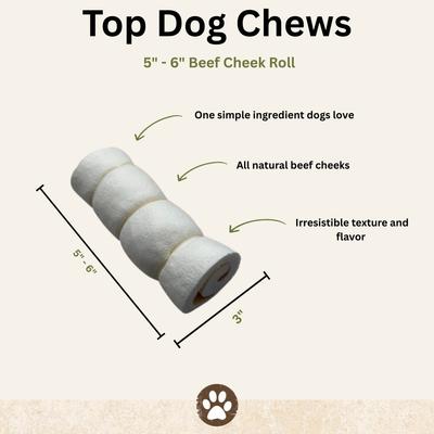 Show full view: Top Dog Chews Buffalo Beef Cheek Rolls Dog Treat, 5 count, 5 - 6 inches slide 3 of 9