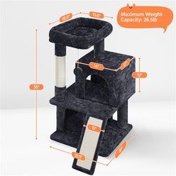 Yaheetech 3 Tiers 36-in Plush Cat Tower with Double Cat Condo, Black slide 2 of 6