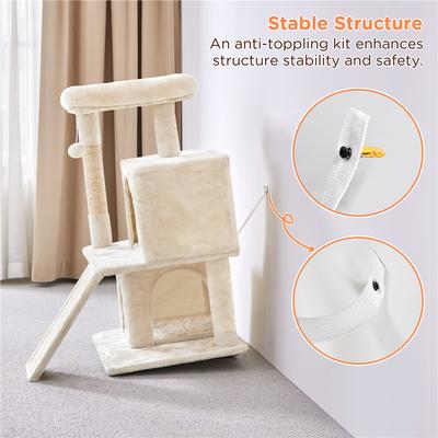 Show full view: Yaheetech 3 Tiers 36-in Plush Cat Tower with Double Cat Condo, Beige slide 6 of 7