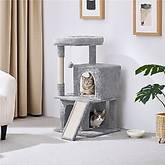 Yaheetech 3 Tiers 36-in Plush Cat Tower with Double Cat Condo, Light Gray