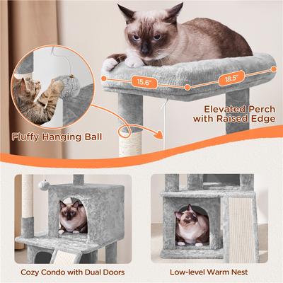 Show full view: Yaheetech 3 Tiers 36-in Plush Cat Tower with Double Cat Condo, Light Gray slide 4 of 7