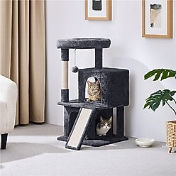Yaheetech 3 Tiers 36-in Plush Cat Tower with Double Cat Condo, Dark Gray