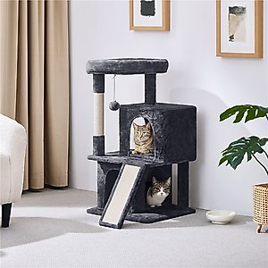 Yaheetech 3 Tiers 36-in Plush Cat Tower with Double Cat Condo, Dark Gray