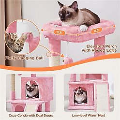 Yaheetech 3 Tiers 36-in Plush Cat Tower with Double Cat Condo, Pink, Large slide 2 of 6