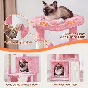 Yaheetech 3 Tiers 36-in Plush Cat Tower with Double Cat Condo, Pink, Large