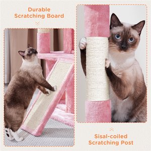 Yaheetech 3 Tiers 36-in Plush Cat Tower with Double Cat Condo, Pink, Large