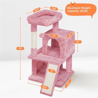 Show full view: Yaheetech 3 Tiers 36-in Plush Cat Tower with Double Cat Condo, Pink, Large slide 3 of 7