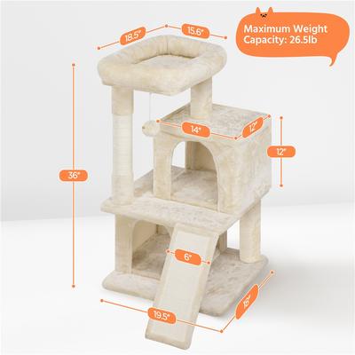 Show full view: Yaheetech 3 Tiers 36-in Plush Cat Tower with Double Cat Condo, Beige slide 3 of 7