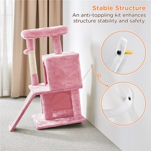 Yaheetech 3 Tiers 36-in Plush Cat Tower with Double Cat Condo, Pink, Large