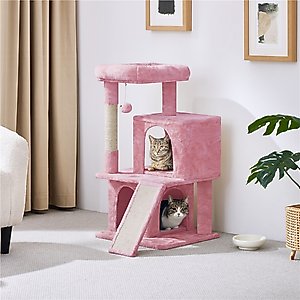 Yaheetech 3 Tiers 36-in Plush Cat Tower with Double Cat Condo, Pink, Large