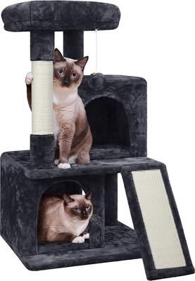 Show full view: Yaheetech 3 Tiers 36-in Plush Cat Tower with Double Cat Condo, Black slide 2 of 7